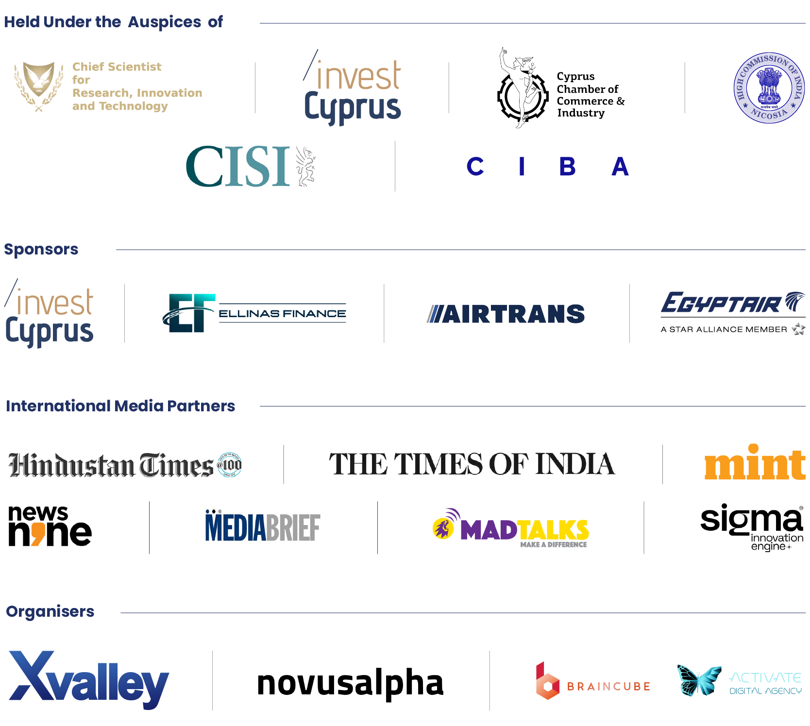 Held Under the Auspices of, Sponsors, International Media Partners, Organisers