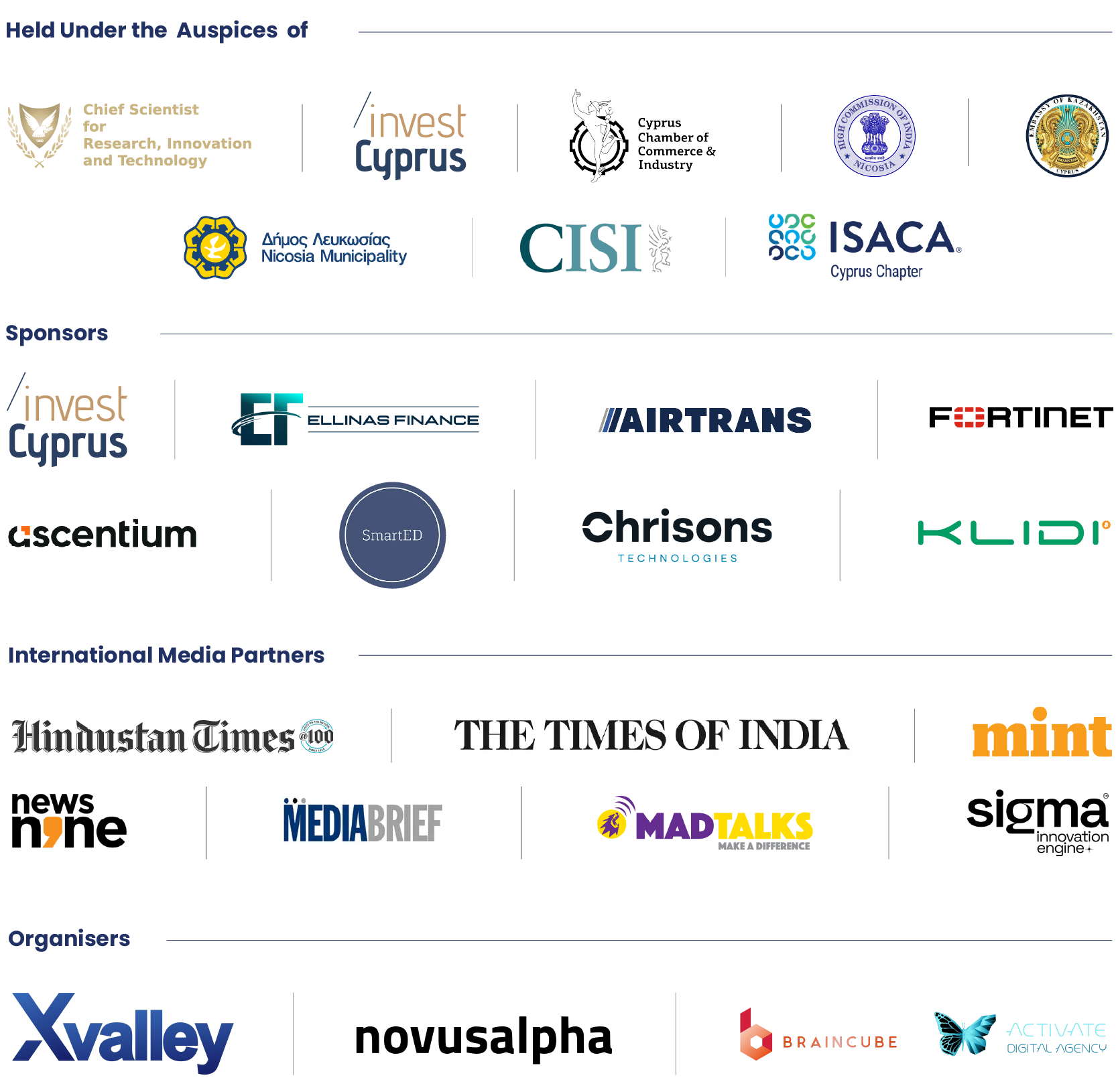 Held Under the Auspices of, Sponsors, International Media Partners, Organisers